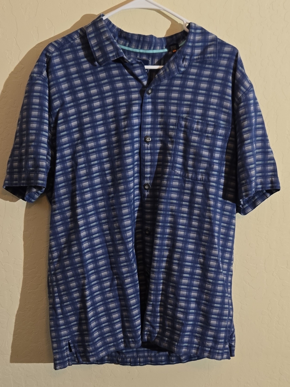 Tommy Bahama Navy and White Plaid Short-Sleeve Button-Down Shirt